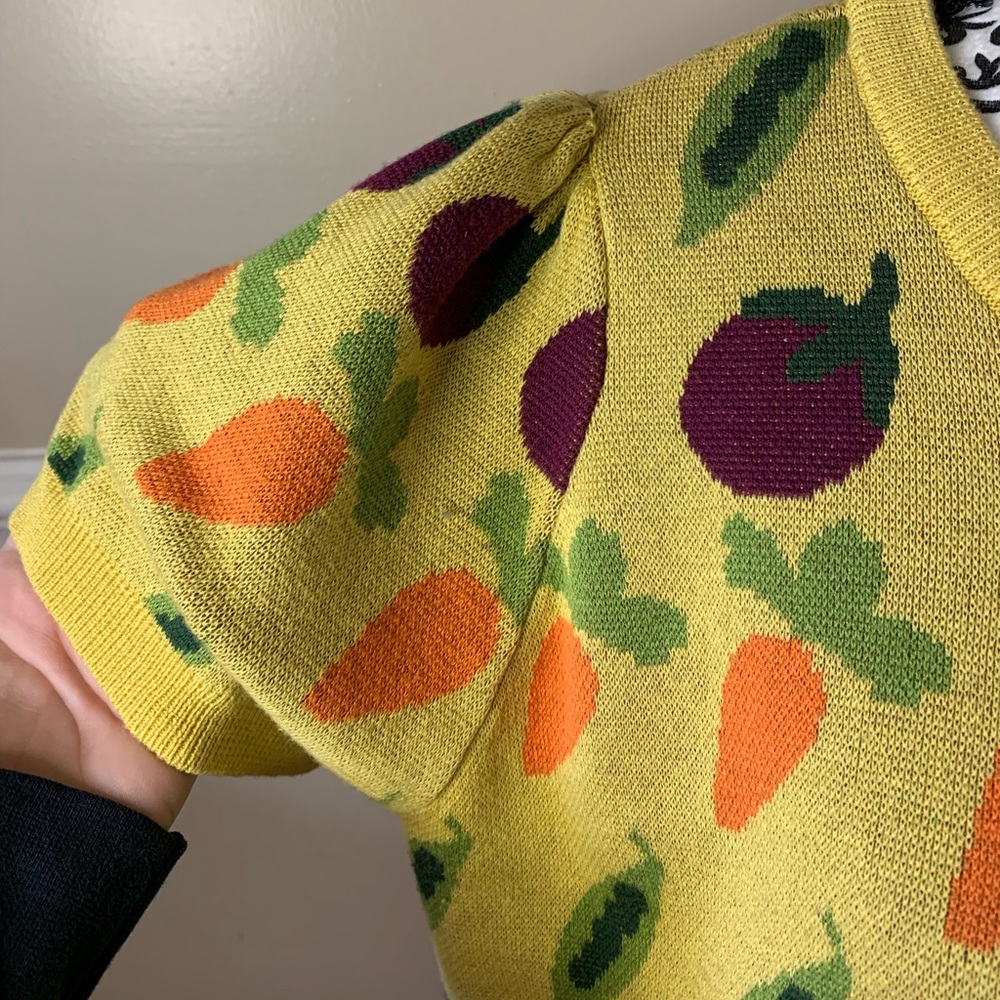 ModCloth Yellow Short-Sleeve Vegetable Pattern Sweater - Picture 3 of 11
